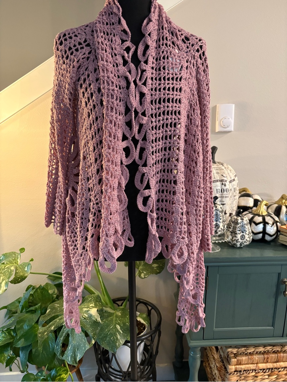 Denim 24/7 Lavender Open Crochet Cardigan Shrug